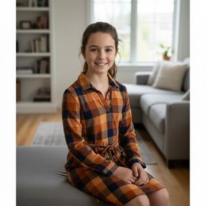 Place Kids Plaid Nightgown - Orange and Navy